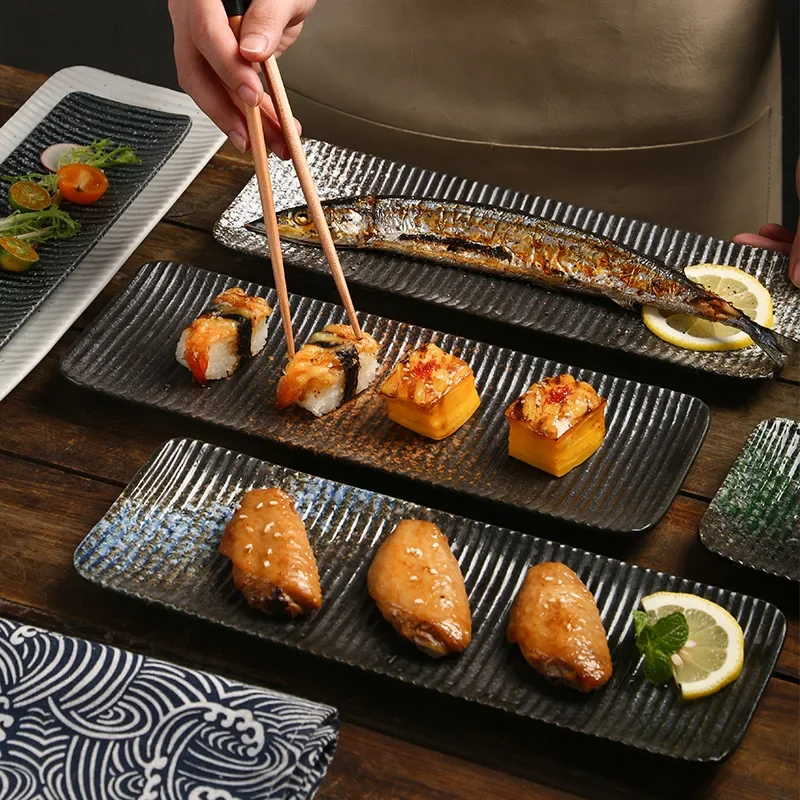 Japanese-style rectangular plate Creative ceramic dish Sushi Hotel restaurant Household fish plate Grill