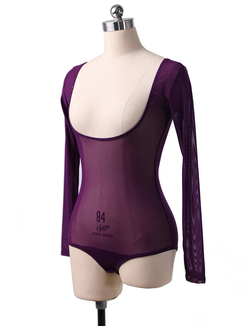 Adult Women Water Gauze Chest One-piece Long Sleeve Belly Dance Clothing Mesh Bodysuit Dancewear Party Costume