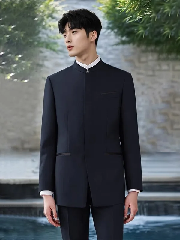 

Chinese Sle Men's Bla Tuxedo Coat Marriage Ceremony Performance Outfit New om Western Suit Traditional Tang Costume