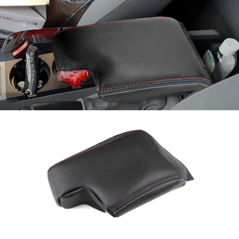 Black-tricolor line Center Armrest Leather Cover For BMW 3 Series E46 1998 - 2005 Center Console Lid Armrest Box Skin Cover Trim