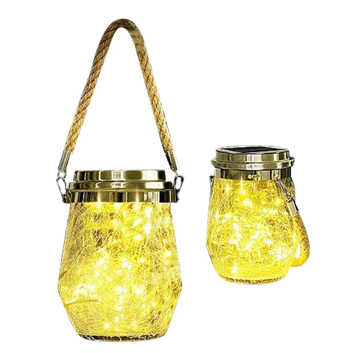 ABLQ 2Pcs Solar Lantern Outdoor Waterproof for Christmas Lights LED Hanging Cracked Glass for Outside Garden Decoration
