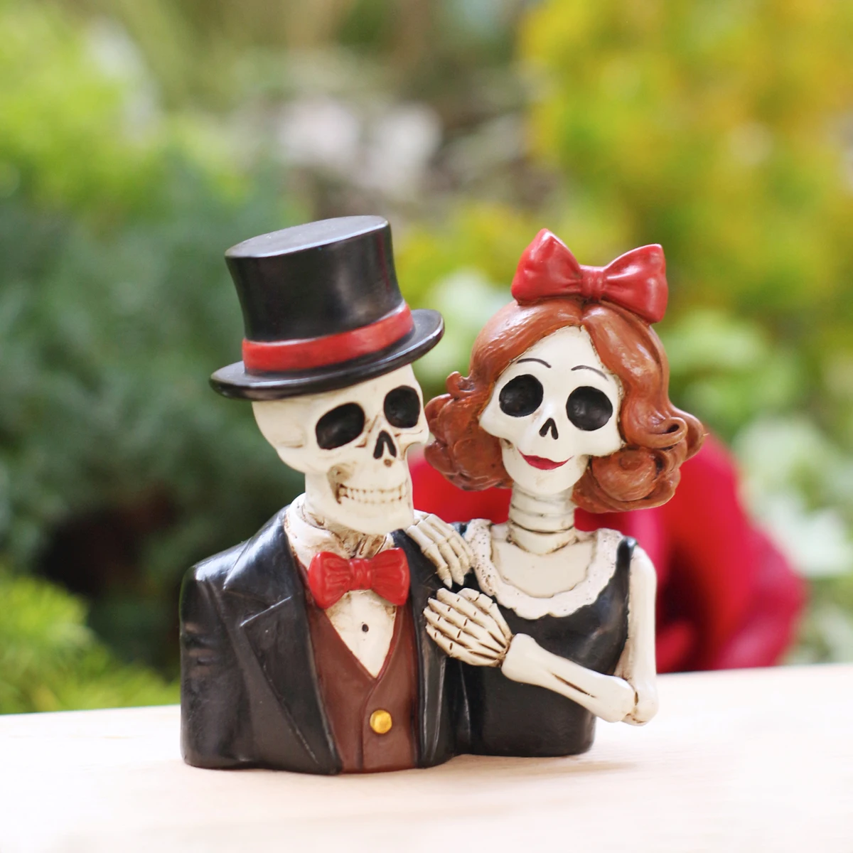 1pc Half Body Formal Dress Skull Couple Resin Statue Halloween Outdoor Decor Figurine