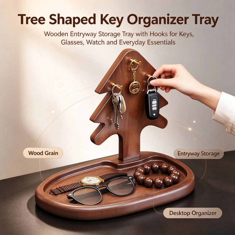 Solid Wood Storage Rack Creative Entryway Ornament Desktop Tray Key Sunglass Holder For Doorway Small Sundries Storage