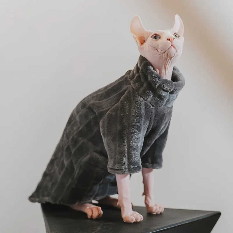 New Pet Clothing Fashion Sphynx Cat Plush Pullover Jacket Hairless Sweater Cats Winter Thickening Warm Coat Outwear