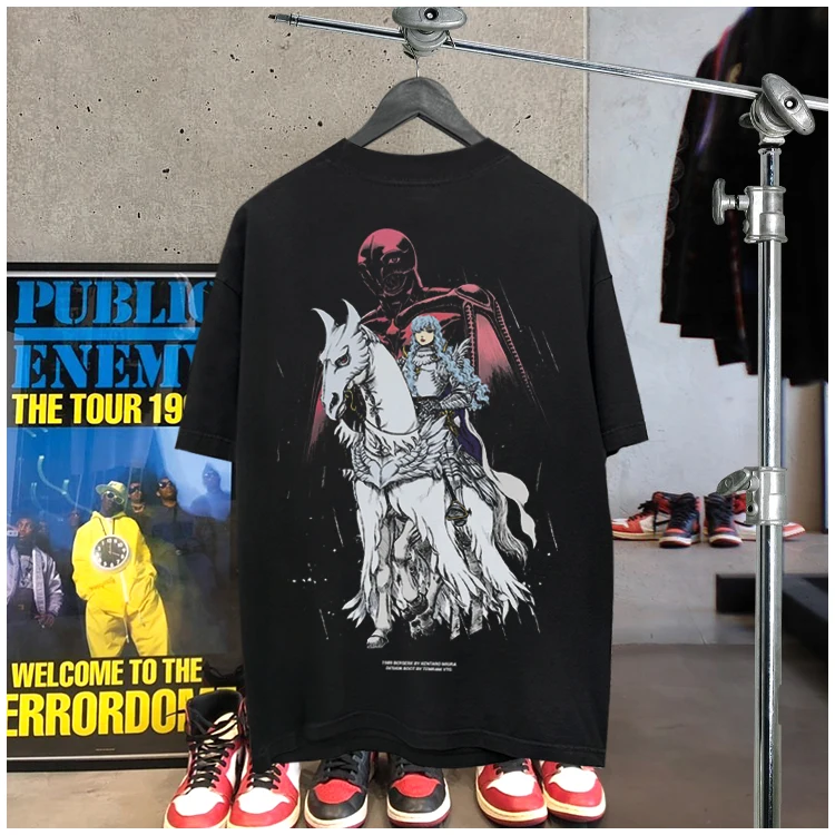 Y2k 2025 كامل الوقت دافئ ومريح 100% قطن أنيمي الملابس خمر كبيرة الحجم الشارع الشهير الجرافيك تي شيرت بلايز تيز