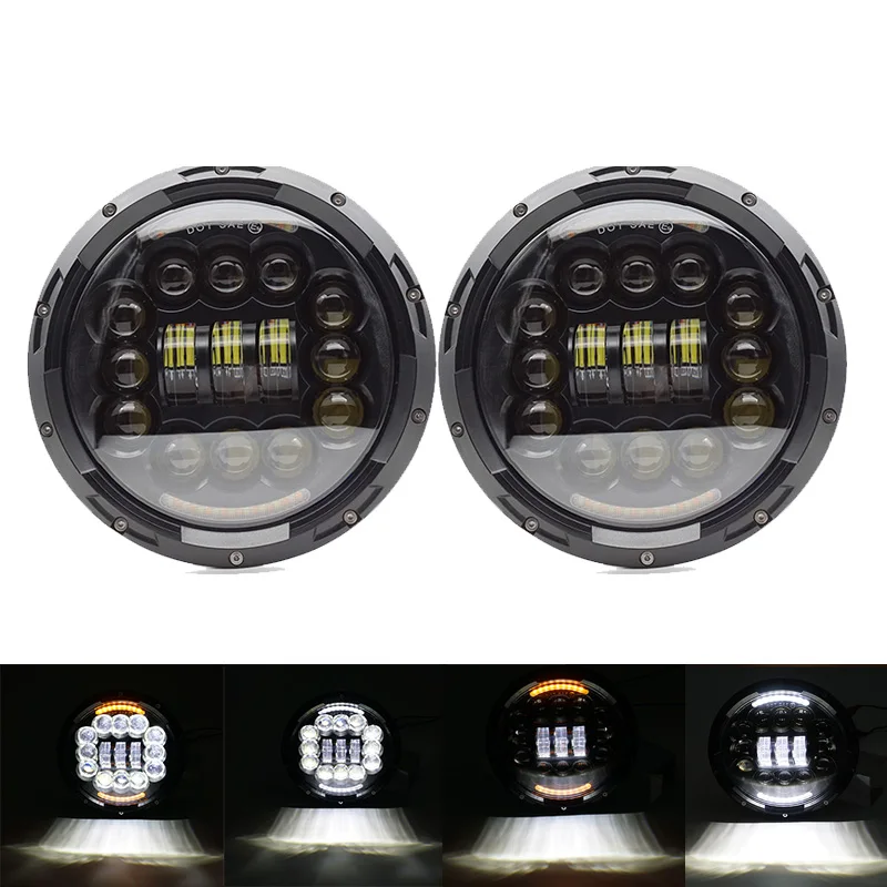 7INCH LEDHeadlight H4 With Angel Eyes 90W Headlamps Turn Signal Light Hi-Lo Beam 12V for Jeep Suzuki Samurai