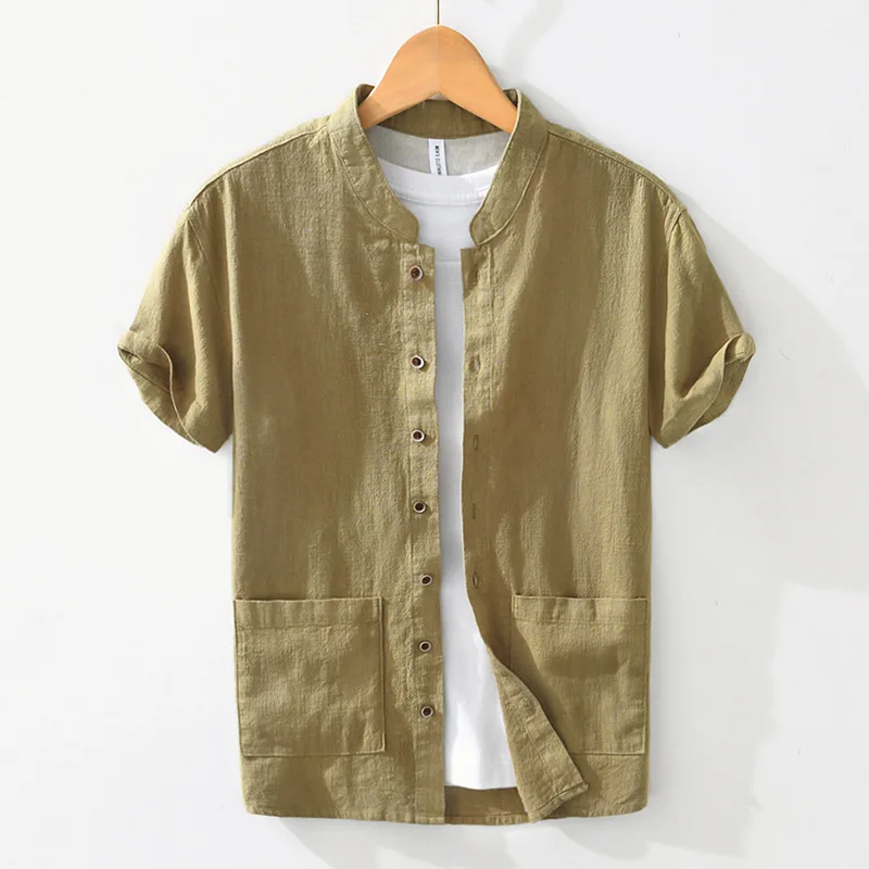 

2025 Summer Linen Short Sleeve Shirts For Men Clothing New Breathable Thin Cotton Simple White Turn-down Collar Shirts Male