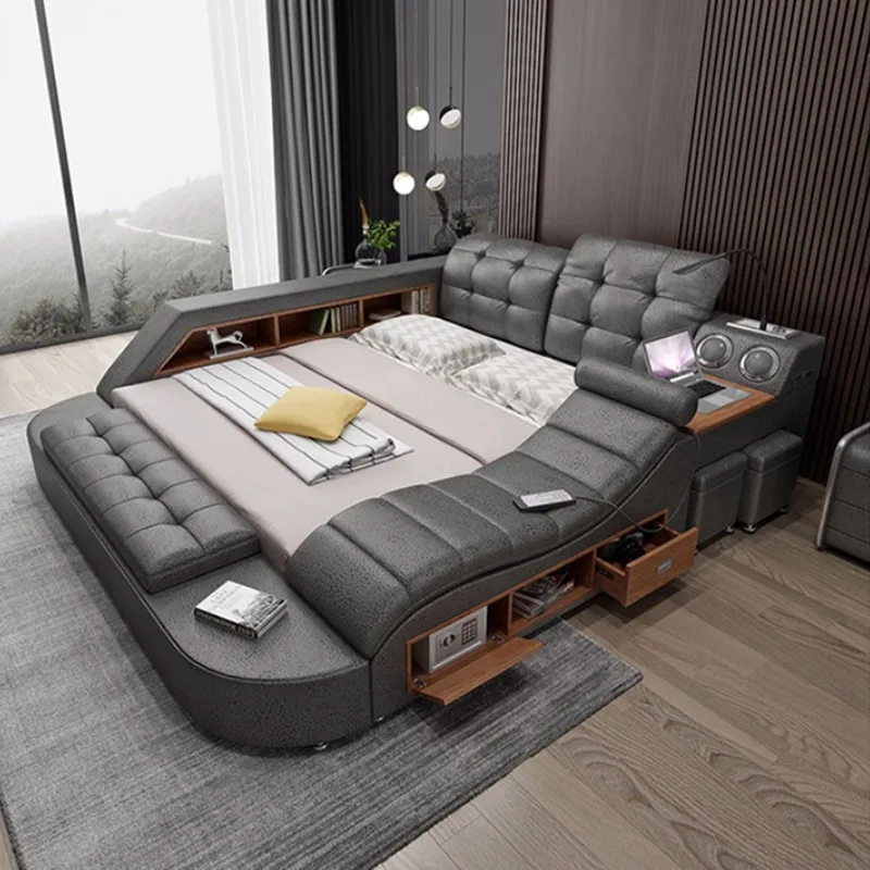 Modern simple massage function tatami fabric wedding bed leave-in technology cloth large apartment master bedroom double bed