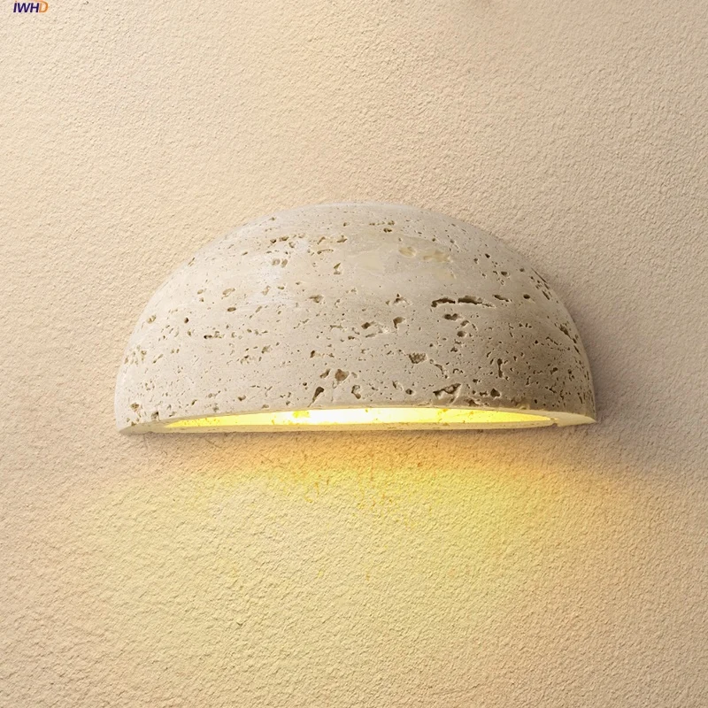 

IWHD Ancient Chinese LED Wall Light Fixtures Aisle Study Porch Natural Yellow Travertine Ambiant Bedside Lamp Lighting Wandlamp
