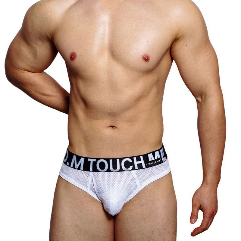 Men\'s Underwear Low Waist C-line Pants Touch Letter Print Mesh Nylon Breathable Attractive Thongs