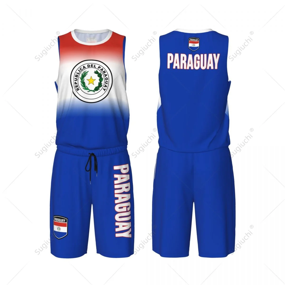 Men Paraguay Flag Basketball Set Mesh Shirt & Pants Sleeveless
