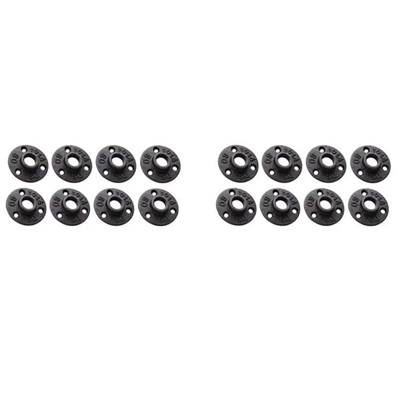 LICE-3/4 Inches Malleable Cast Iron Pipe Flange, 3/4 Inches Black Pipe Threaded Pipe Nipples, 16 Pcs