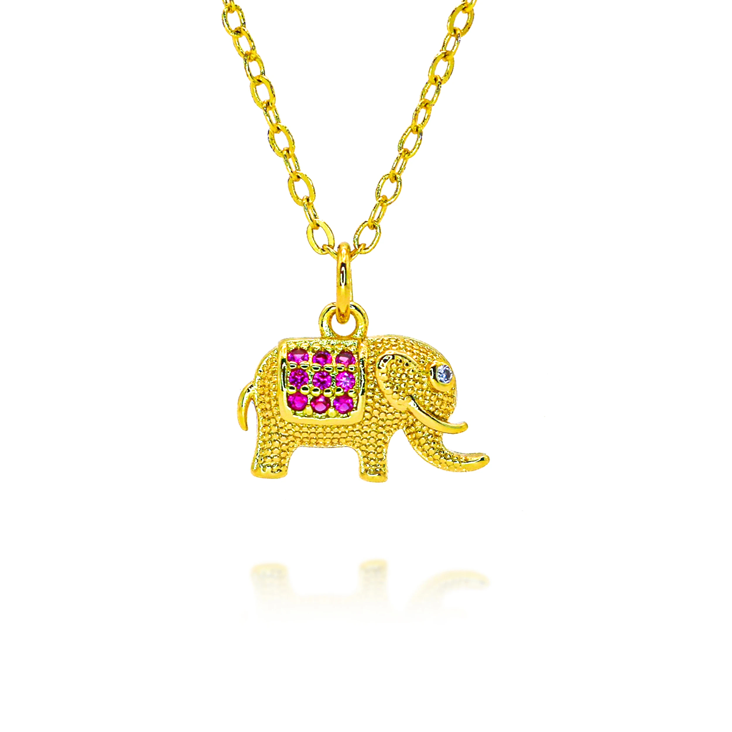 Dijes de elefante chapados en oro para collares, fabricación de joyas de bricolaje, colgante de animales pavimentado con circonitas de colores, accesorios de joyería de bricolaje, regalos al por mayor