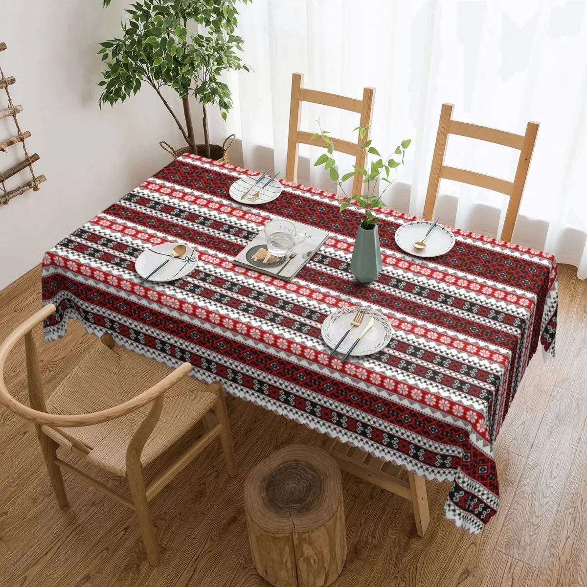 

Rectangular Bold Colorful Ukraine Style Vyshyvanka Embroidery Table Cover Bohemian Geometric Table Cloth Tablecloth for Dining