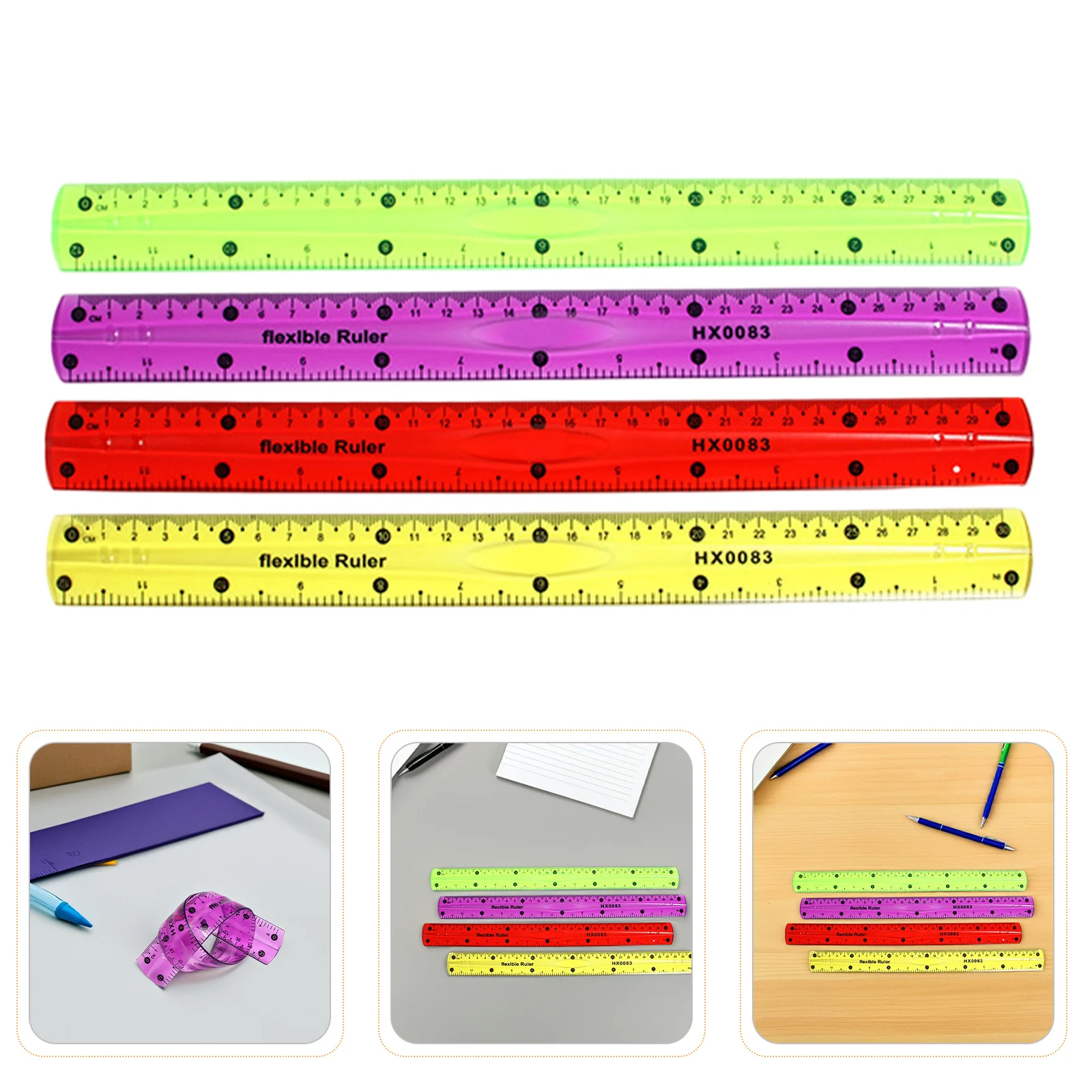 

10pcs Soft Bendable PVC Straight Rulers Flexible Transparent Colored Measuring Tool for Kids Students Office School Classroom