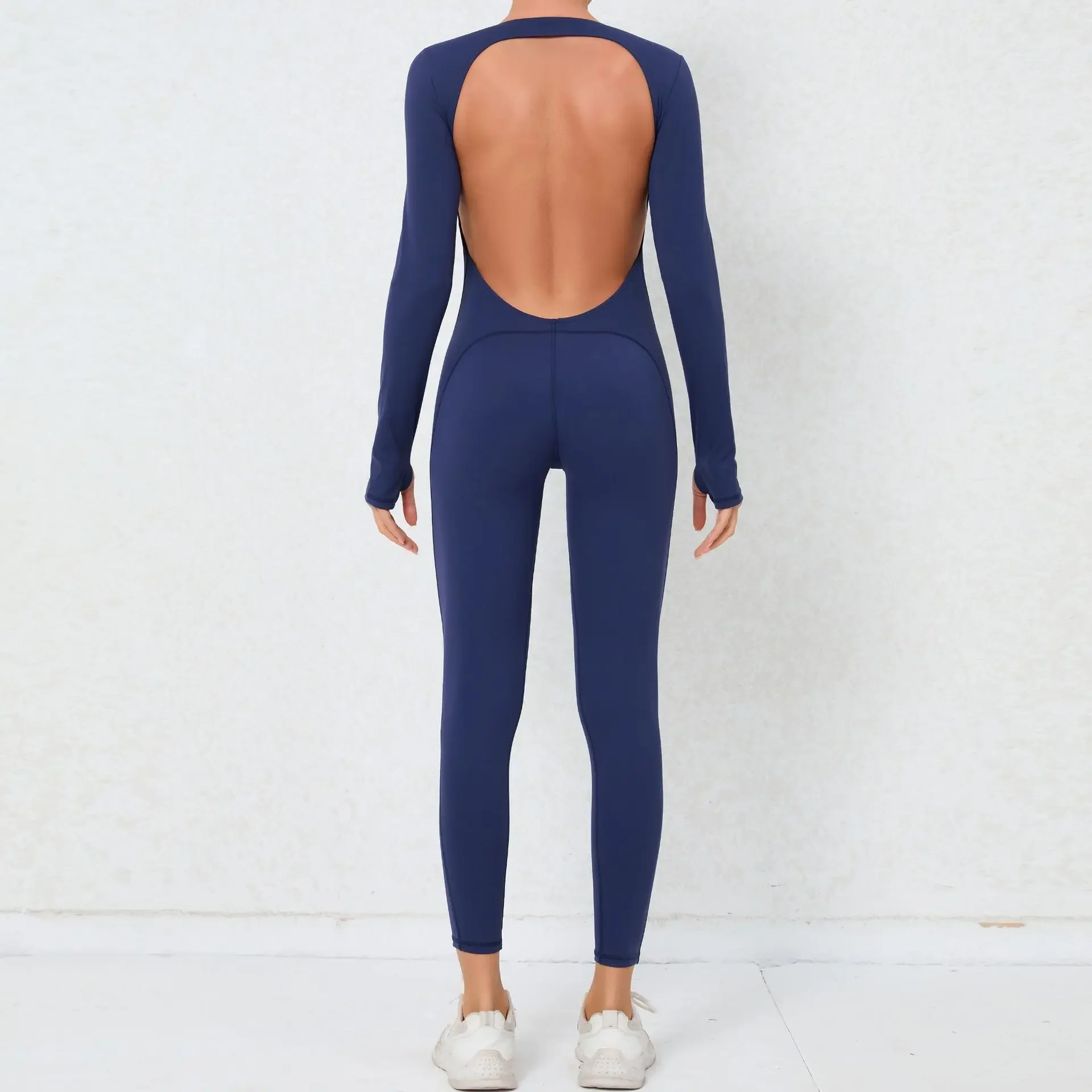 Tuta da yoga a maniche lunghe da donna Abbigliamento sportivo Palestra Tute senza schienale Allenamento Fitness ad alta intensità Indumento attillato in un unico pezzo