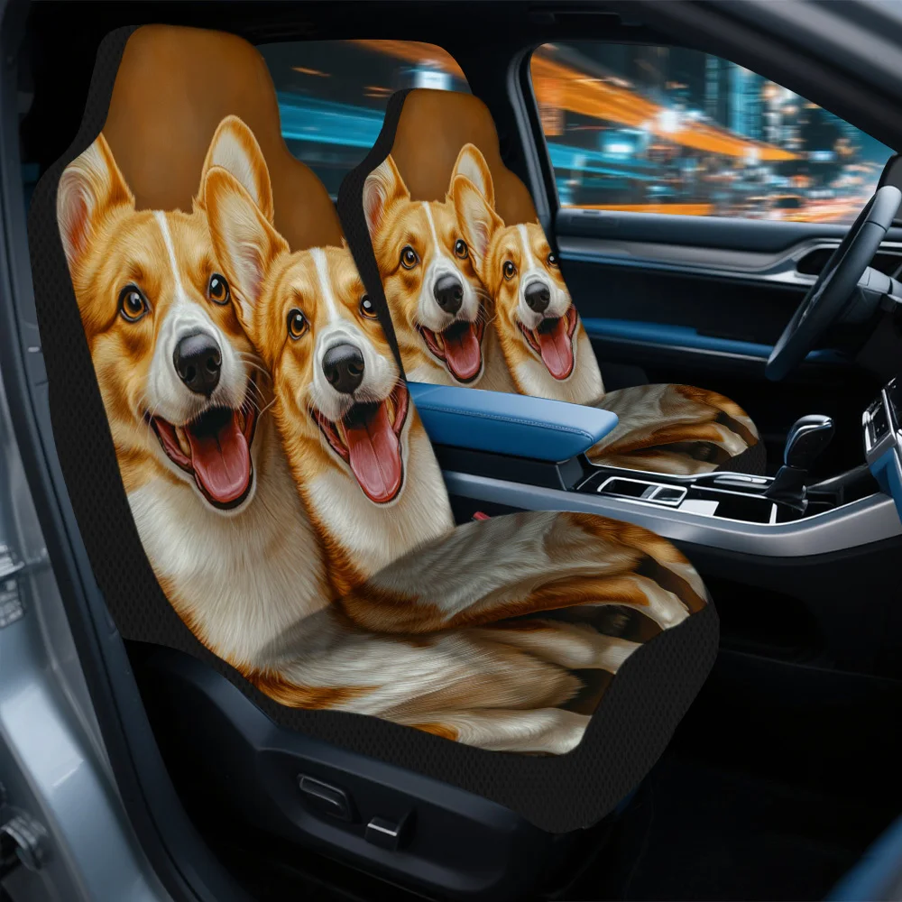 2pcs Happy Smiling Corgi Themed Car Seat Cover Set – Stylish, Durable, And High-Quality Front Seat Covers For Most Cars, Fit, P