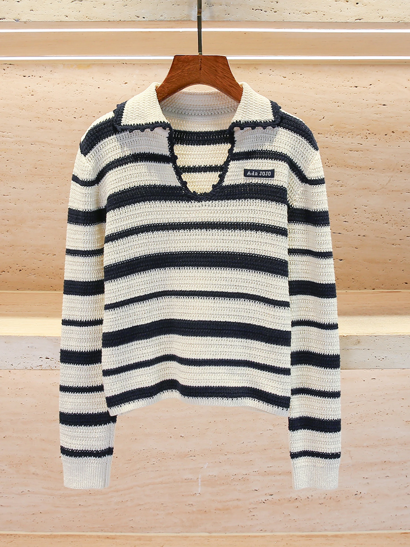 

Высококачественный женский вязаный свитер с отложным воротником и полосками осень Faion Commute Sle Medium Softn Long Sve