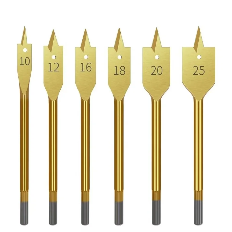 6PCS Multi Function Wood Spade Bit High Carbon Steel High Hardness Cutting Head Three Edge Bit Flat Spade Shape