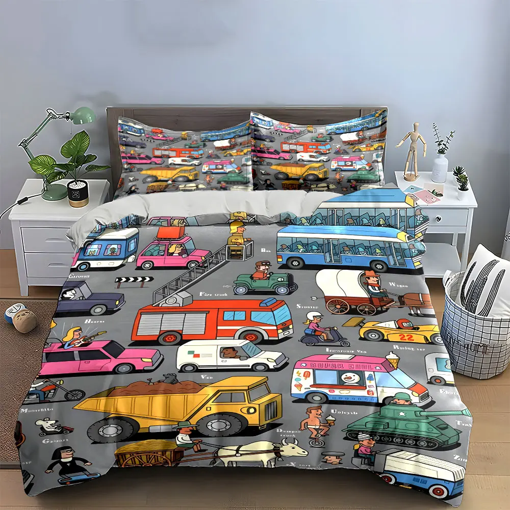 "Vehicle-Themed Decorative Set for Kids" Multiple sizes kid's and adults' bedroom Exquisite 3PC bedding set, gift