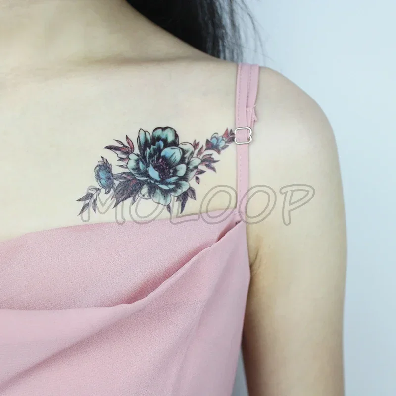 

Colorful Flowers Tattoo Women New Waterproof Temporary Black Tattoo Sticker Body Art Hand Foot for Girl Women Men