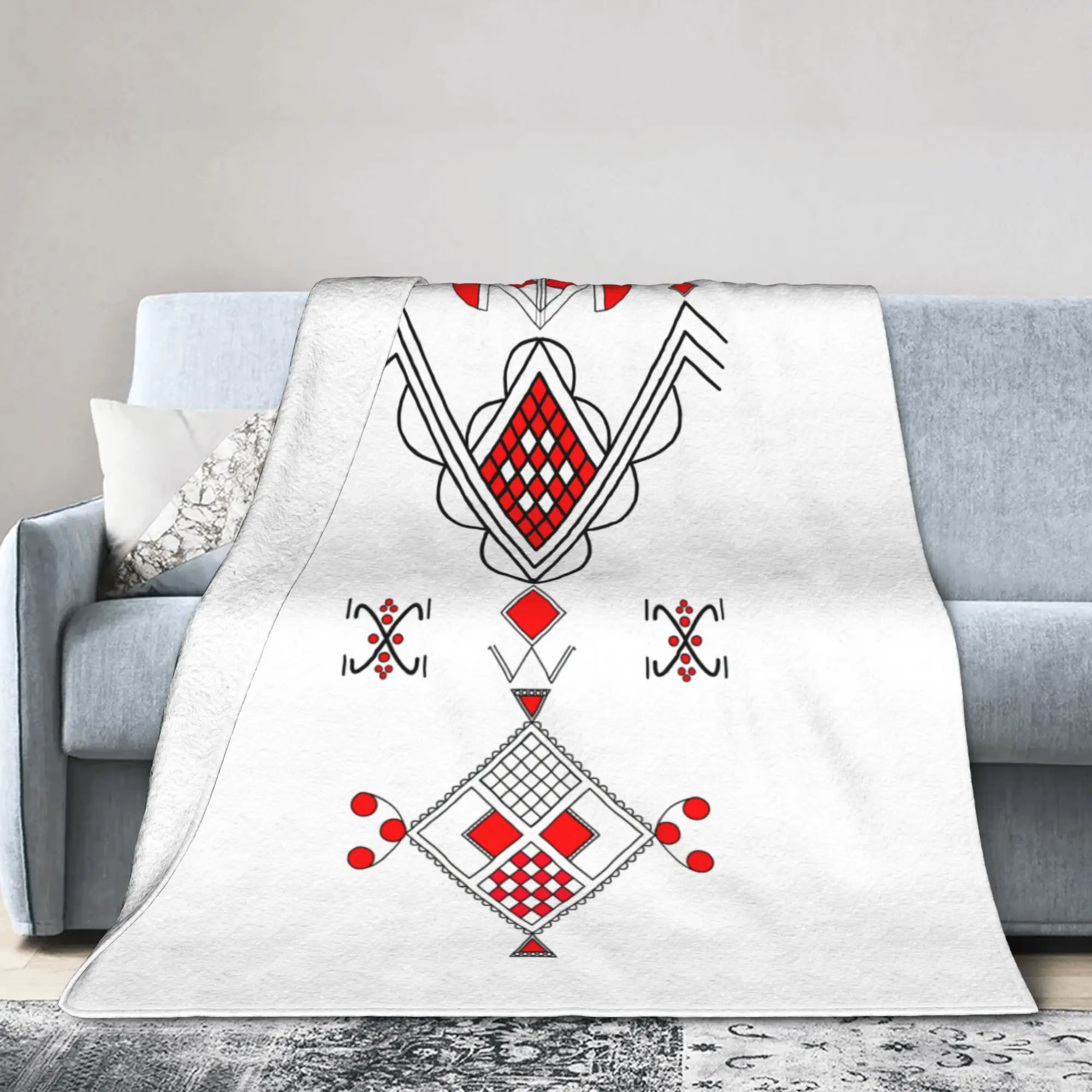 Custom Berber Kabyle patterns Amazigh Art Blankets Warm Flannel  Throw Blanket for Bedding Travel Sofa