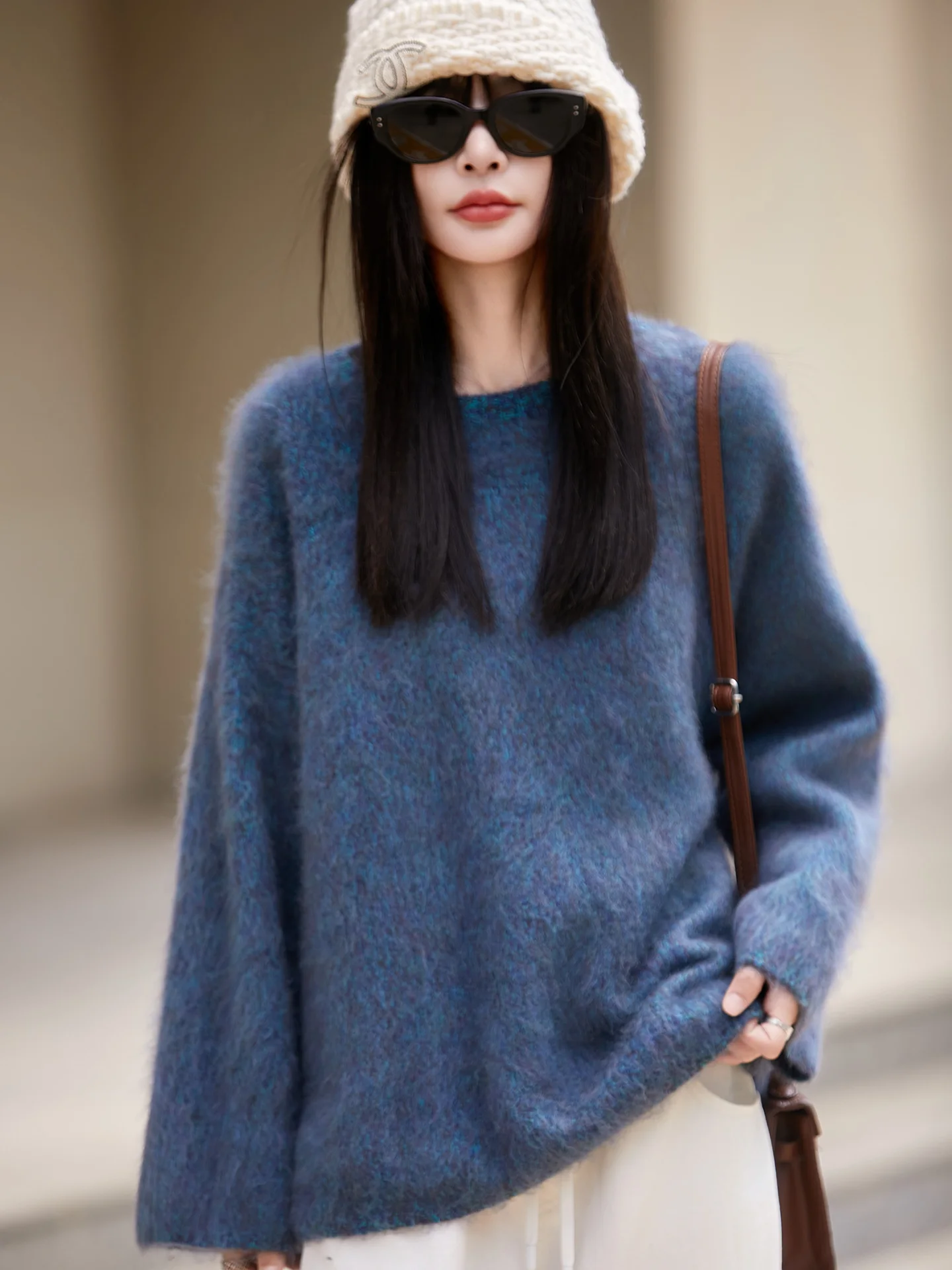Jersey informal grueso y elegante con cuello redondo para mujer, suéter tejido de lana merina de 100%, ropa sólida suave y cálida, Otoño e Invierno
