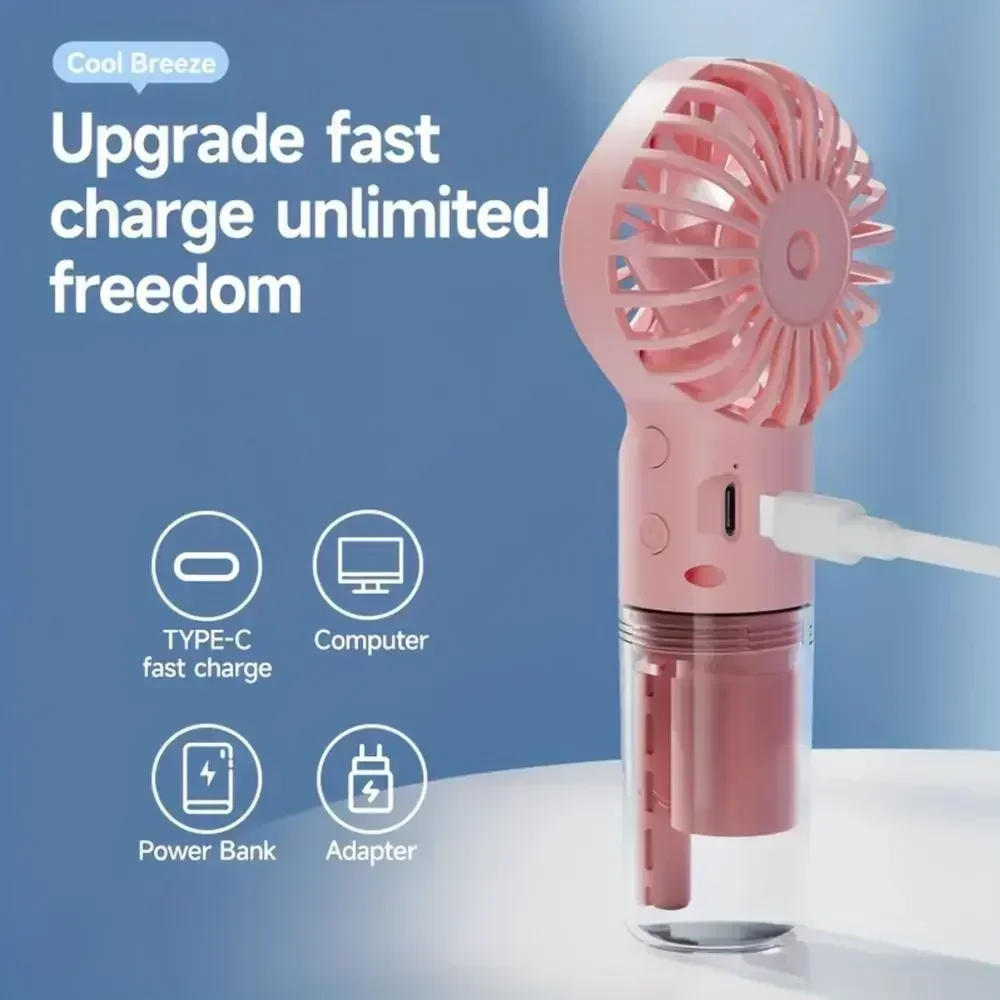 4-stufiger, leistungsstarker Wind-Sprühventilator, tragbarer Mini-Luftbefeuchter-Ventilator, tragbarer Outdoor-Kleinventilator, USB-wiederaufladbarer Wasser-Sprühnebel-Ventilator