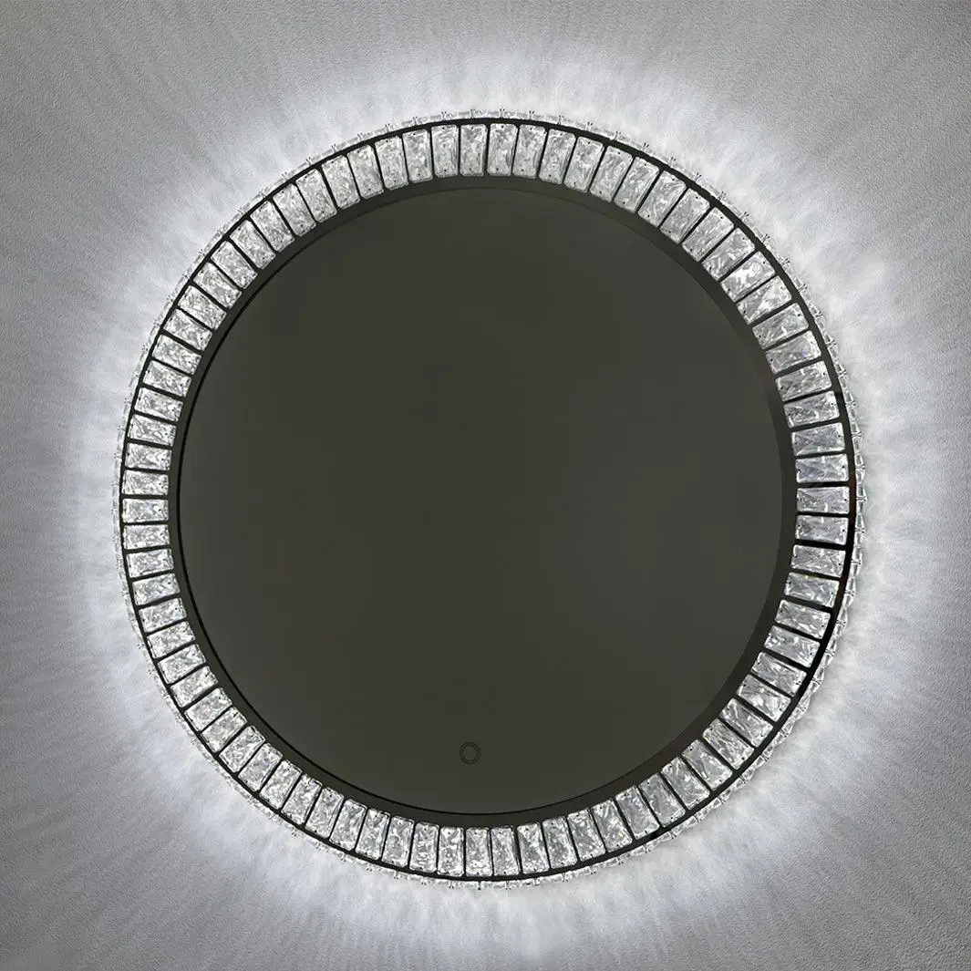 Oval Light Emitting Diode Bathroom Mirror Waterproof Crystal Makeup Mirror with Frame Lighting Decorative Makeup Mirror