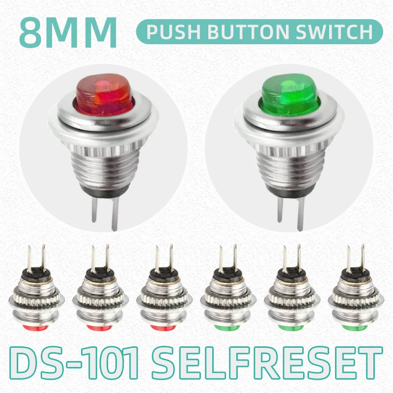 

Микропереключатель DS-101, кнопочный, 8 мм, 2 контакта, круглый, миниатюрный, мгновенного действия, с самовозвратом, для включения/выключения