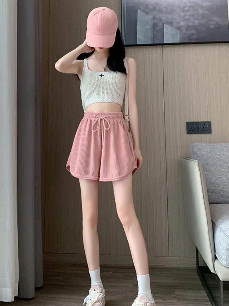 Pantaloni corti da donna alti larghi in vita elastica Pantaloncini neri per le donne Harajuku Moda estetica anni 2000 Abiti Y2k da indossare Designer