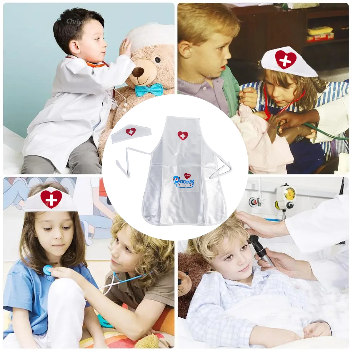 Kids Nurse Costume Apron and Hat Set for Girls Doctor Role Play Pretend Play Toy Educational Family Kindergarten Dress Up Outfit