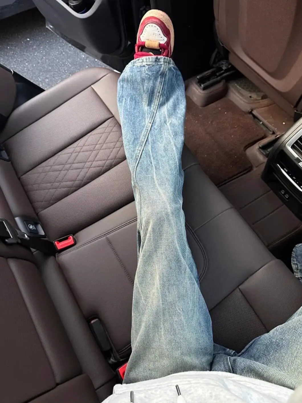 

American Vibe Lightning Pattern Diagonal Cut Men's Jeans High Street Clean Fit Straight Leg Knife Flared Pants Winter