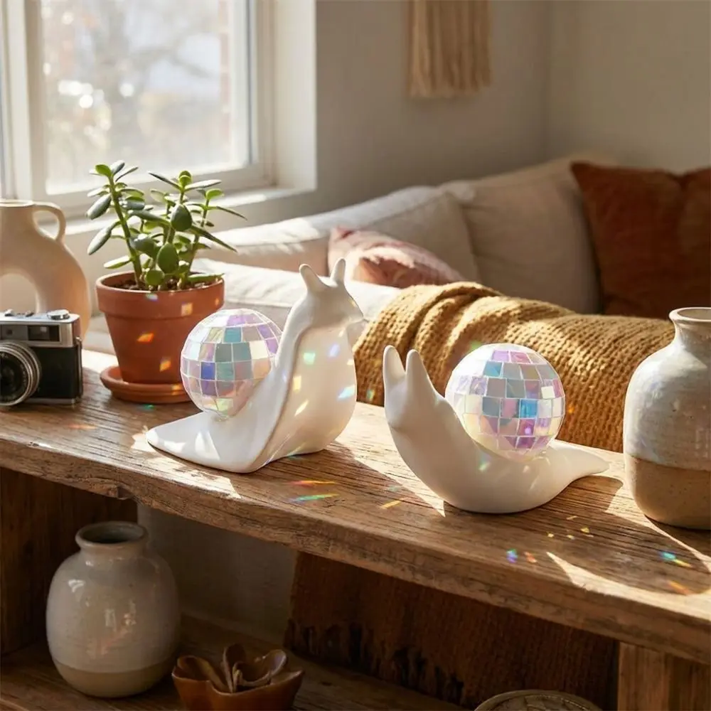 Miniature Snail Disco Ball Sun Catcher Retro Style Snail Sculpture Snail-Shaped Sunshine Catcher Abstract Light Spot