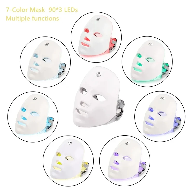 LED Face Mask Therapy Photocall, Máscara Recarregável USB, Anti-Luz, 7 Casais, Acessórios de Beleza