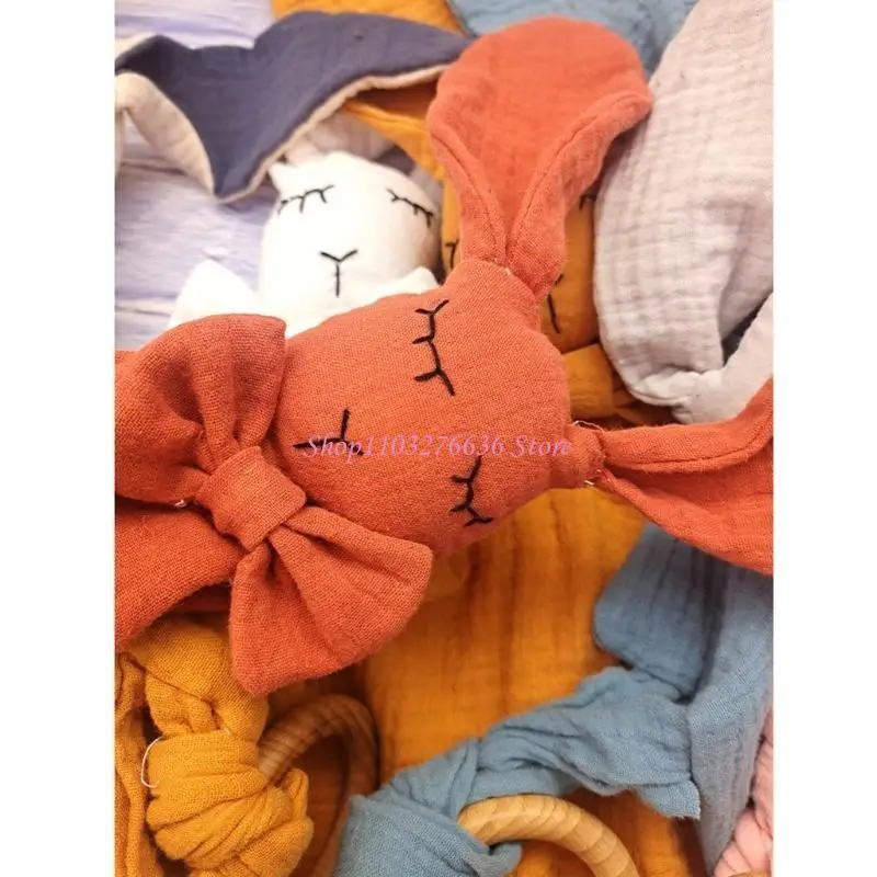 R6FD Đồ chơi khăn bé đồ chơi Bunny Hình dạng làm dịu khăn Khăn gỗ Teether Ring Vòng trẻ sơ sinh Khăn ngủ Đồ chơi