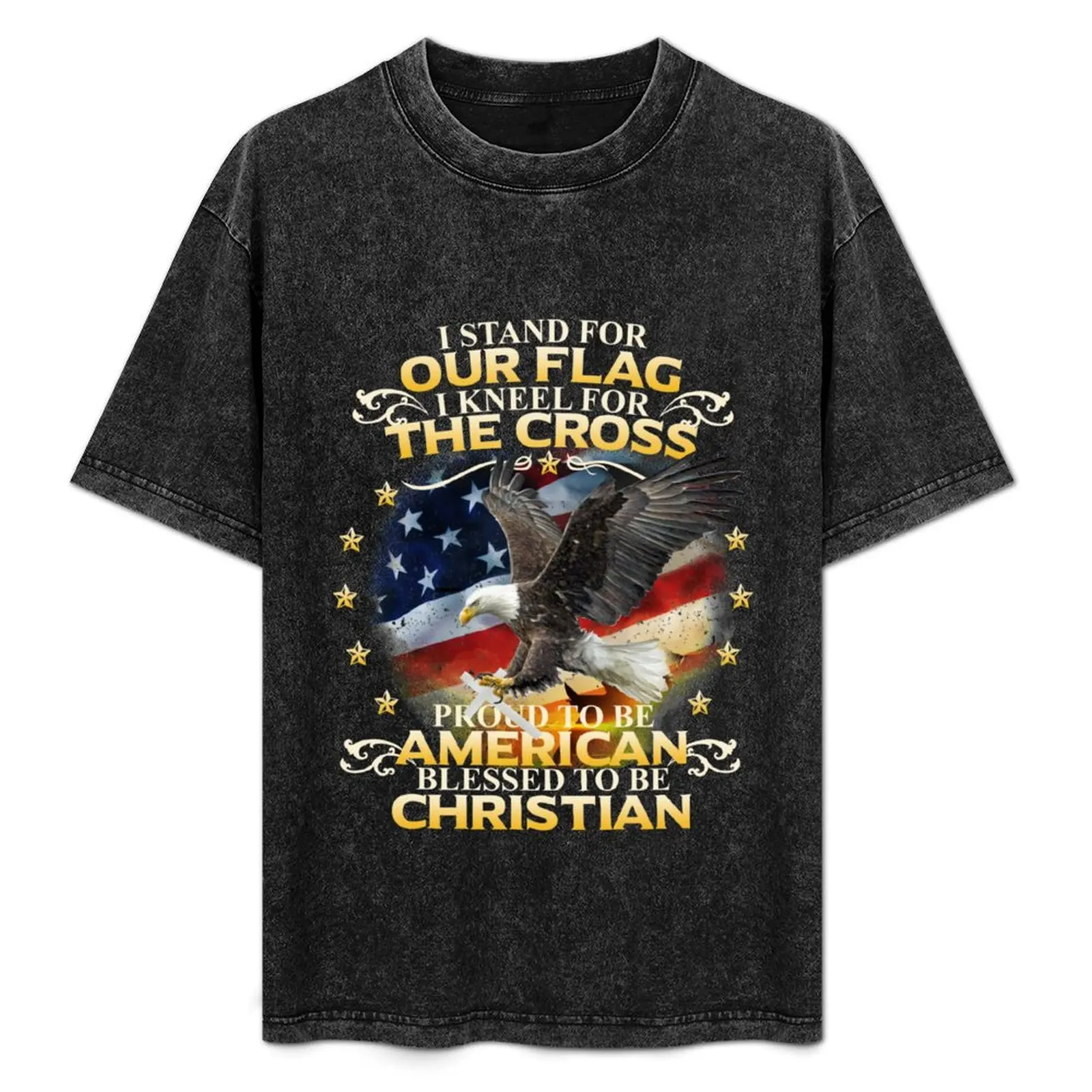 I Stand For Our Flag I Kneel For The Cross American Christian T-Shirt Plus Size Comfort Fit Tee
