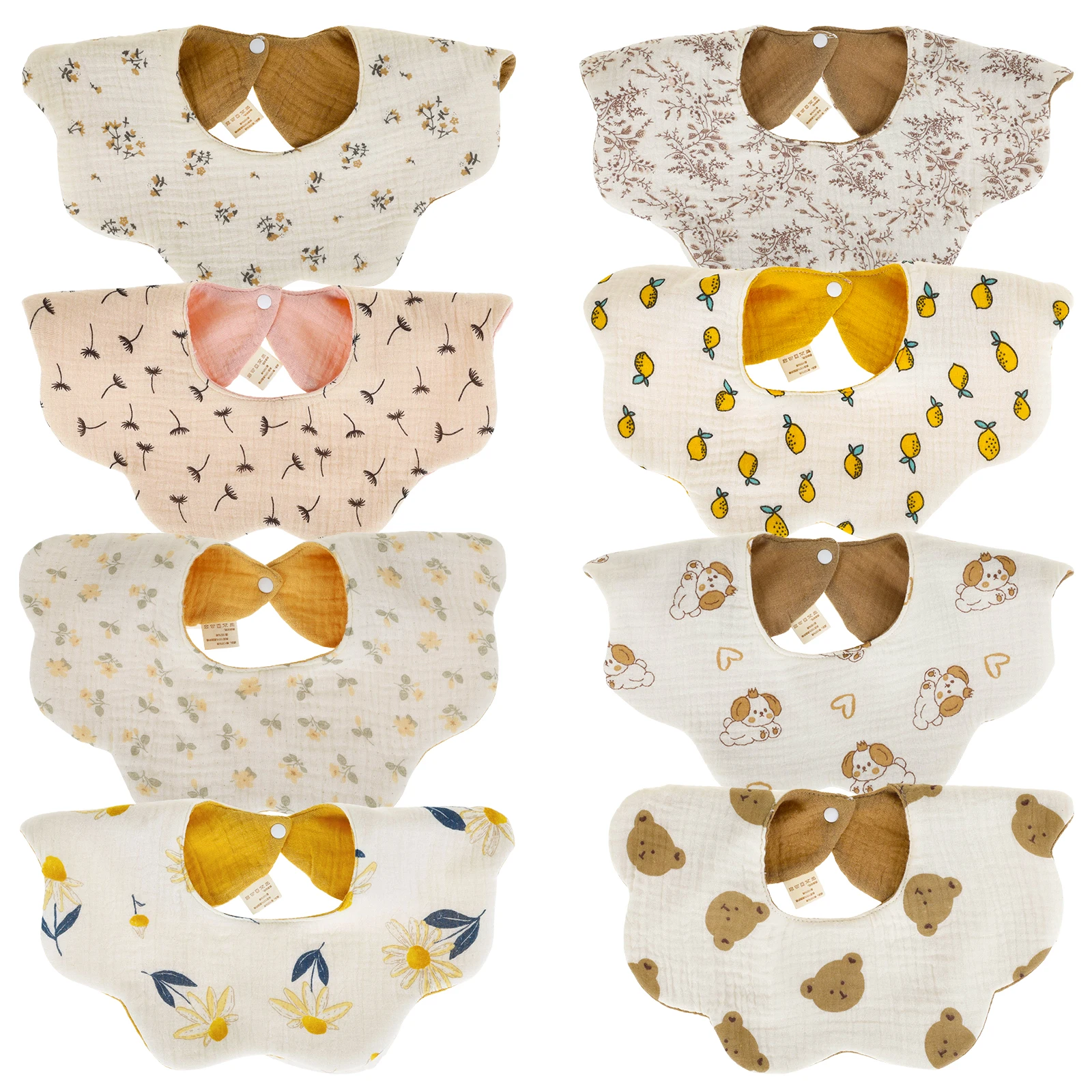 8Pcs Cotton Baby Drooling Bibs Round Neck Baby Drooling Bibs Quick Absorbent Burp Cloth Machine for Boys Girls Newborn