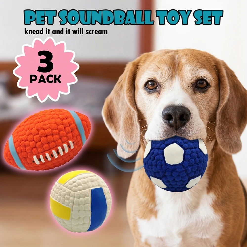 1/3er-Pack Quietschendes Kauspielzeug für Hunde und Welpen, natürlicher, ungiftiger Gummi, für draußen, für kleine und große Hunde, lustige, stressabbauende Bälle