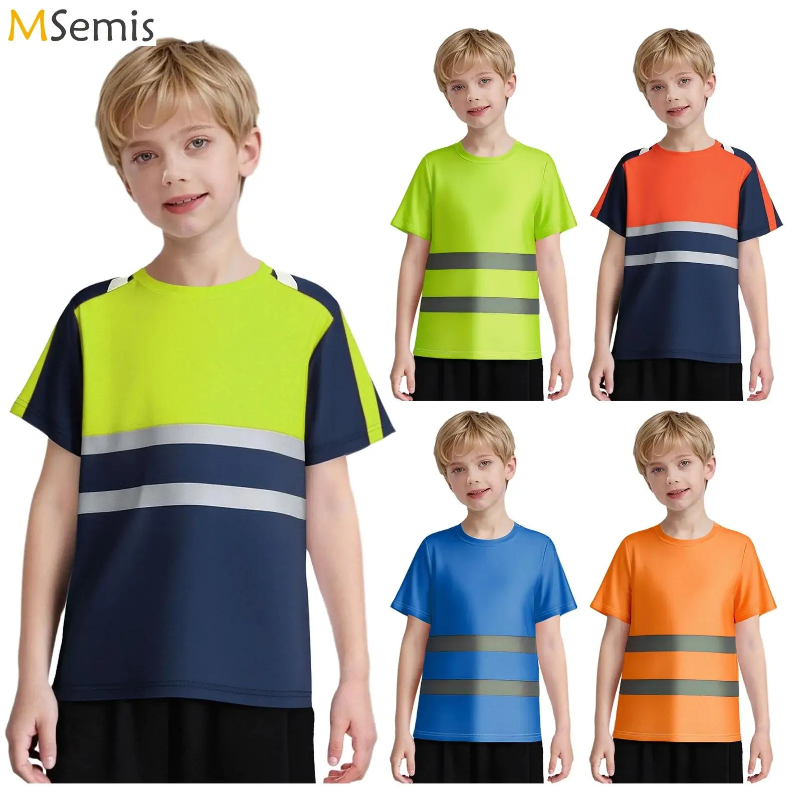 

Kids Boys Girls Striped Trainning T-shirt Round Neck Short Sleeve Quick-Drying Sports Top for Cycling Outdoor Activities