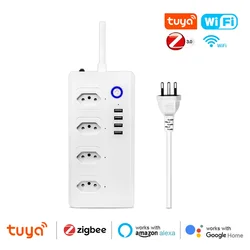 Zigbee/Wifi smart Brazil Smart Plug Socket Tuya APP Power Strip Extension cord Surge Protector Remote Control Alexa Google Home