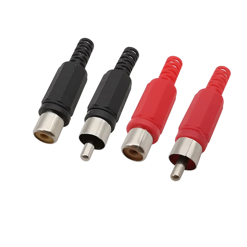 10Pcs/lot Red Black Plastic Handle RCA Male Plug / RCA Female Socket Audio Video Soldering Type RCA Wire Cable Connector