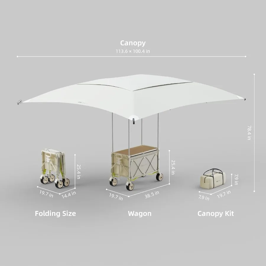 Zusammenklappbarer Wagen mit Überdachungszelt, tragbarer, faltbarer Wagen mit großer Kapazität, robuster Gartenwagen mit Rädern für Camping
