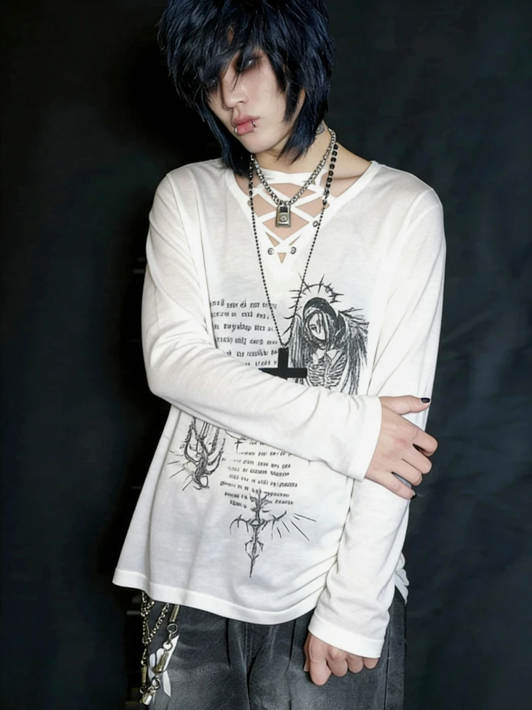 

2026 Subculture Gothic Y2k Crop Tops Women Long Sleeve T-shirts Outwear Chic Slim 2000s Vintage Clothing Harajuku Punk Tee