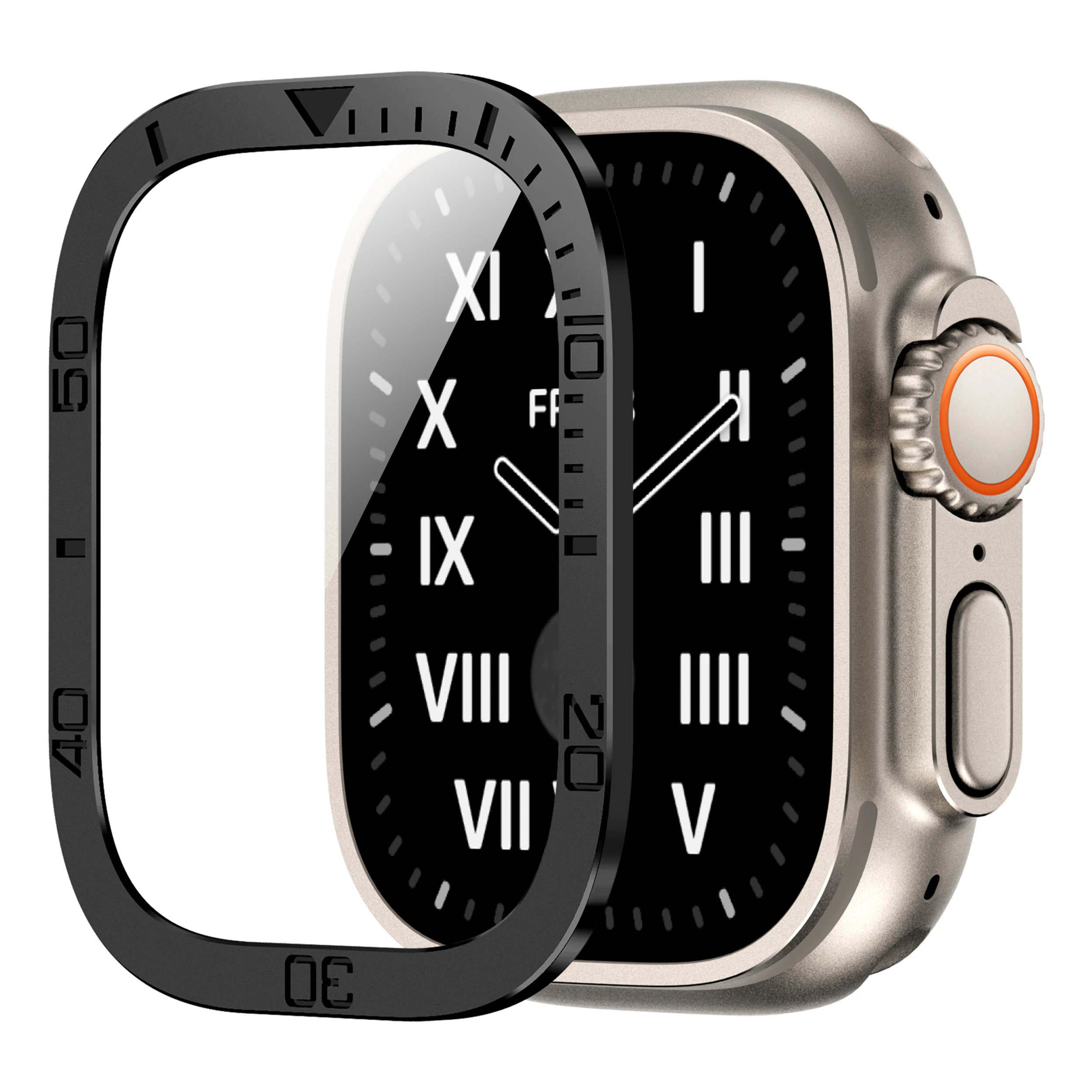 

Для Apple Watch Ultra 49 мм / Ultra 2 49 мм Корпус для часов Крышка из алюминиевого сплава с защитой из закаленного стекла - черный
