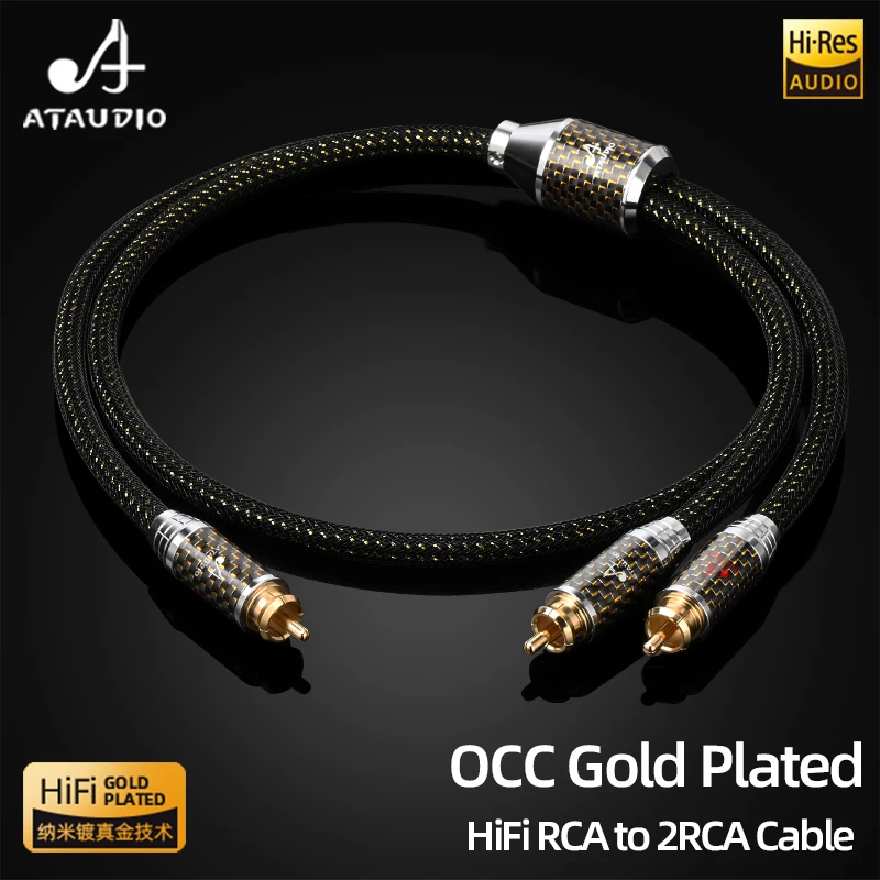 Cavo HiFi RCA a 2RCA Cavo audio amplificatore subwoofer Y Hi-end OCC placcato oro RCA maschio a 2RCA maschio