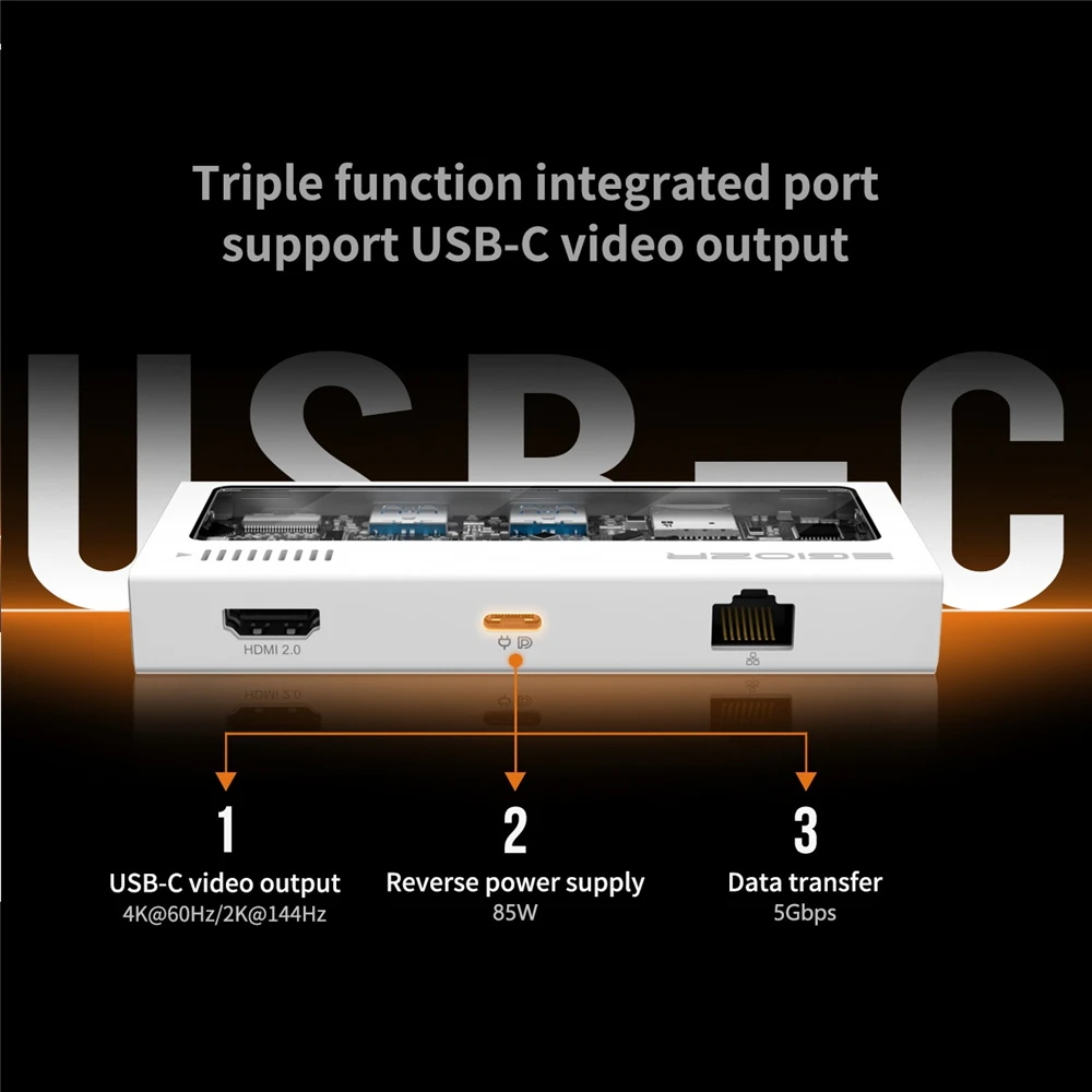 Imagem -03 - Egiozr-explore Plan c Docking Station 9-em Completamente Adicionado Usb-c Hub Saída de Vídeo Fonte de Alimentação Reversa Usb 3.1 Modo Mst Rj45