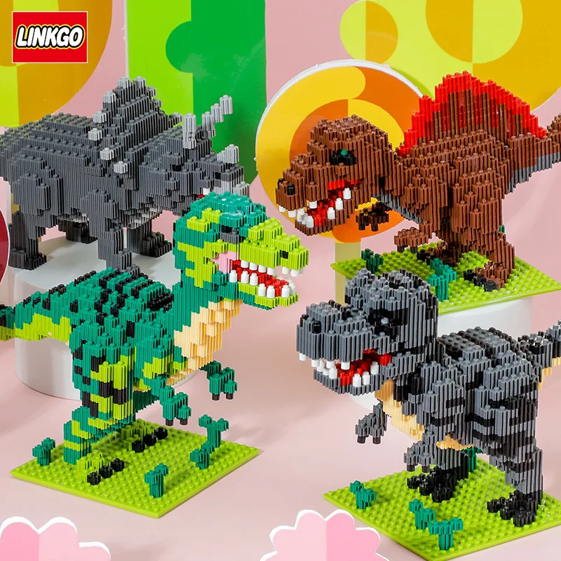 Linkgo Jurassic Dinosaur Mini Building Blocks Tyrannosaurus Rex Velociraptor Connection Micro Bricks Figure Toy For Kids