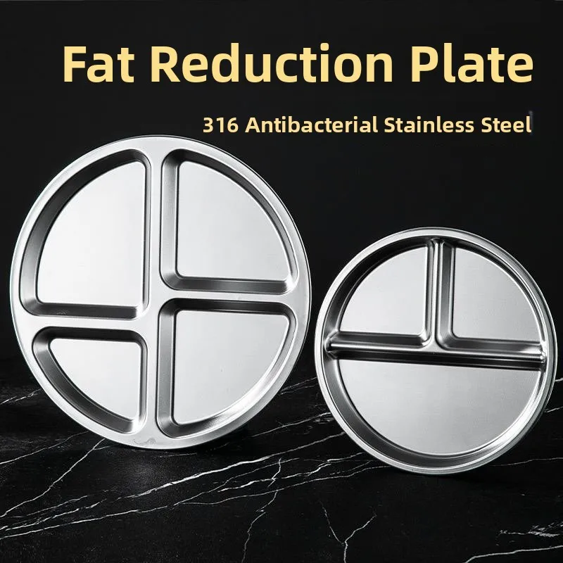 

316 Stainless Steel round Divided Plate for Weight Loss Breakfast Plate Child Friendly Dishwasher Safe Chinese Style Plate