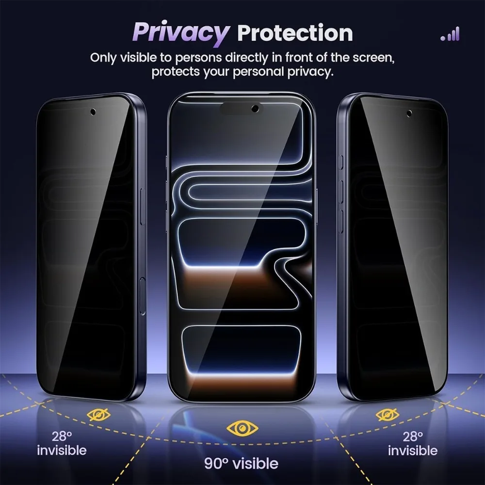 

3Pcs Privacy Full Screen Protector for iPhone 17 16 15 14 Pro Max Air 15 16 Plus 13 12 11 Pro XS XR One Click Installation Glass